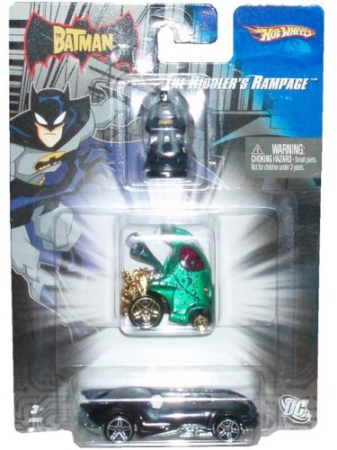  Hotwheels 1:64 Scale Batman Series Die-Cast Cars Set - The Riddler's Rampage with Batman Mini Figure, Riddler's Car and Batmobile