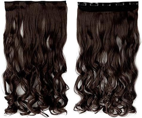 Medium Brown 17 Inches Long Curly One Piece Clip in Hair Extensions (5 Clips) Clip Ins Hairpiece for Women Lady Girl