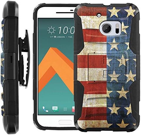 [American Pride] HTC 10 Case [COMBAT] Rugged Holster Combo Case Layer Hybrid [Defender Body] Hybrid Armor Kickstand Bumper Cover for [HTC 10]