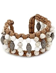 Jordan Alexander White Turquoise with 8 Diamond Tube Beads Cuff Bracelet