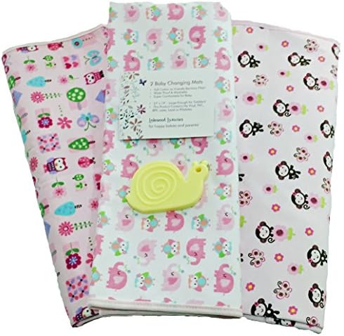 Baby Diaper Changing Pad - Soft Bamboo Fiber. Perfect for Baby Changing Tables or Diaper Bags! (Set of 2 Colors for Girls) With "Baby Teether Toy " Option.