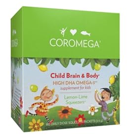 Coromega Child Brain and Body Omega-3 High DHA, 2.5-Gram Squeeze Packets, Lemon Lime, 30-Count