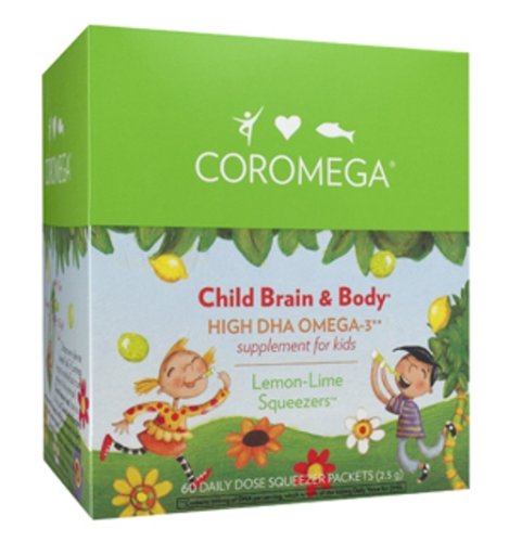Coromega Child Brain and Body Omega-3 High DHA, 2.5-Gram Squeeze Packets, Lemon Lime (Pack of 30)