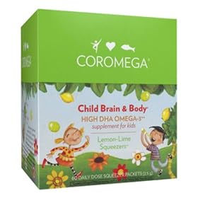 Coromega Child Brain and Body Omega-3 High DHA, 2.5-Gram Squeeze Packets, Lemon Lime (Pack of 30)