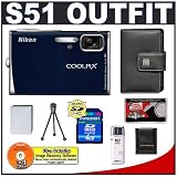 Nikon Coolpix S51 8.1 Megapixel Digital Camera (Navy Blue) with 3x Optical Zoom + 4GB Card + Spare EN-EL8 Battery + Leather Camera Case (Camera Refurbished by Nikon U.S.A.)