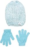 London Fog Big Girls' Ribbed Beanie with Lurex and Solid Magic Glove