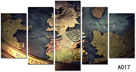 Unique View No Frame Canvas Only 5 Pieces World Map Traditonal Modern Wall Painting Home Decor Wallpaper On Canvas Prints