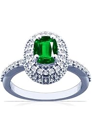 14K White Gold Cushion Cut Emerald Ring With Sidestones (GIA Certificate)