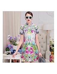 Lace  Linen/Silk General Print Knee Length Short Sleeves  Dress With Pearls