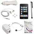 GTMax Clear Soft Rubber Silicone Skin Cover Case + Rapid Car Charger + Home Charger + USB Data Cable + 3.5mm Stereo Headset + Full Front LCD Screen Protector + Stylus Silver for Apple iPod Touch 8GB 32GB 64GB 3rd 3G Generation NEWEST MODEL