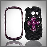 Pink Cross on Black "Cristalina" crystal bling case-cover for Samsung Fligh ....