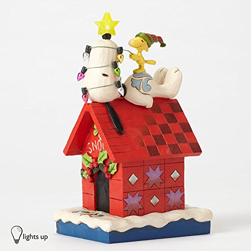 Peanuts Jim Shore Snoopy & Woodstock Doghouse Merry and Bright Figurine #4052719