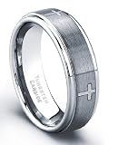 7 mm Tungsten Carbide Ring With Laser Etched Cross Design