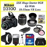 The Nikon D3100 SLR Digital Camera with Nikon 18-55m F3.5-5.6g Vr Lens Huge ....