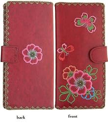 Butterflies and Flower Red Embroidery Large Wallet