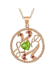 0.63 Ct Heart Shape Green Peridot Ruby Rose Gold Plated Sterling Silver Pendant