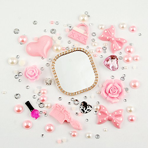 MINI KITTY (Phone shell is not included, only DIY material contained) 3D Bling Light pink bow white pearl bling diamond love flower comb Cell Phone Flat back Kawaii Deco Kit / Set ,cellphone diy Valentine's Day Lovers Easter best unique creative cool gift for iphone 4 4S ,iphone 5 5c 5G,for iphone 6 for iphone 6 plus for samsung note 4 samsung s5 mini s5 i9600 for samsung galaxy s3 i9300 ,for samsung galaxy s4 i9500 for sony/htc/nokia/google etc +free microfiber cloth