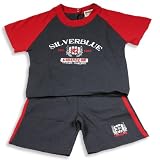 Mishmish - Infant Boys Short Sleeve Short Set, Charcoal, Red (Size 6Months)