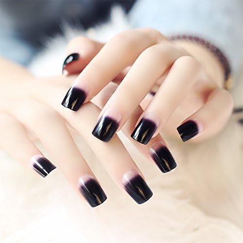 New 24Pcs Medium Long Square Black Gradient False Nails Full Cover fake nails with Double-side Sticker for Daily