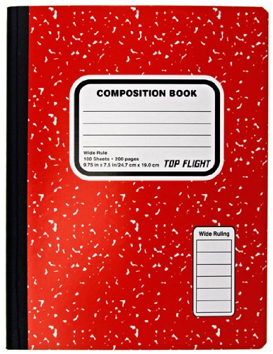 Top Flight Sewn Colored Marble Composition Book, Wide Rule, 9.75 x 7.5 Inches, 100 Sheets, Assorted Colors 