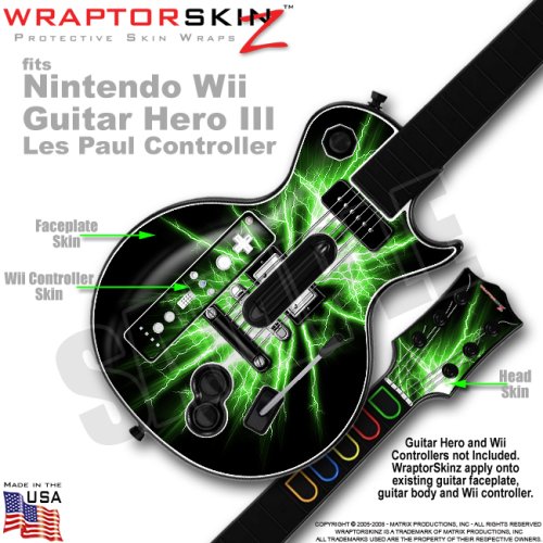 Lightning Green Skin by WraptorSkinz TM fits Nintendo Wii Guitar Hero III (3) Les Paul Controller (GUITAR NOT INCLUDED)