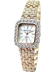 Gemorie Women Fashion Square Shape Cubic Zirconia Watch with Steel Band in Rose Gold Plating (129005-RG)