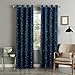 Flamingo P (Single Panel Room Darkening Printed Navy with Sliver Stars Curtain, Unlined Grommet Drape, Polyester Soft Microfiber 63 by 52 inch