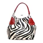 SAVE $72.99 - Red Large Zebra Print Faux Leather Satchel Bag Handbag $18.99
