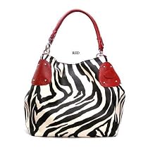 Red Large Zebra Print Faux Leather Satchel Bag Handbag