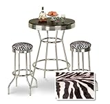 Chrome Bar Table & 2 Chrome Finish Zebra Faux Fur Fabric Seat Barstools