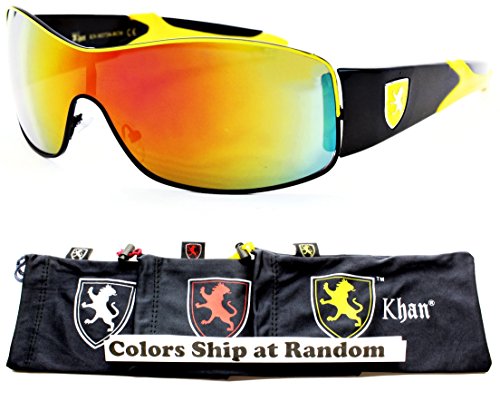 A80-kp Khan Aviator Turbo Sunglasses with Pouch (P2582C Black/Yellow-Amehtyst Rainbow Mirror, uv400)