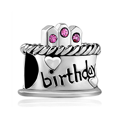 Happy Birthday Cake Charm Crystal Candles Jan-december Birthstone Gift Holiday Beads Fits Pandora Charm Bracelet