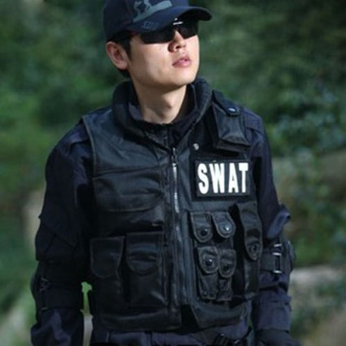 ChineOn Men Police Officer SWAT Vest Hold Team Tactical Assault Halloween Costume Prop