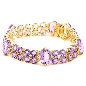 Yellow Gold Plated Sterling Silver Amethyst Oval and Round-Cut Bracelet, 8 by