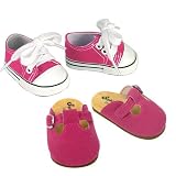 18 Inch Doll Casual Shoes Set, Pink Canvas Sneakers and Pink Suede Clogs, Fits 18" American Girl Dolls & More, Pink Sneakers & Pink Clogs