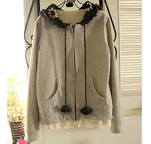 レディースパーカー　春物　前開け　森ガール　裾レース付き　可愛いアウター　長袖