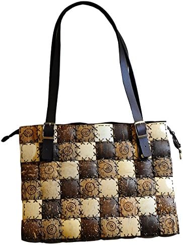 Exotic Elegance 8x6 Pcs Rectangular Mosaic Coconut Shell Brown Shoulder Bag.