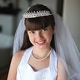 Angels Garment Girls White First Communion Crystal Accent Tiara Veil