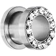 00 Gauge Stainless Steel Clear Gem Screw Fit Tunnel