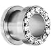 00 Gauge Stainless Steel Clear Gem Screw Fit Tunnel