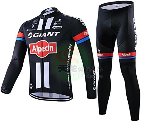 LingDing Mens 2015 Giant Alpecin MTB Road Breathable Cycling Winter Thermal Fleece Long Sleeve Jacket and Normal Tights Suit X-Large