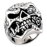 Stainless Steel Skull Ring with cz in one eye and a roze (Available in Sizes 10 to 14)