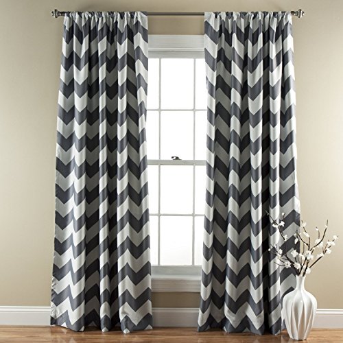 Lush Decor Chevron Blackout Window Curtain, 84 by 52-Inch, Gray, Set of 2