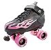 Sure Grip Rock Speed Freaks Hot Black Boots with Pink Flames and Pink & White Swirl Wheels Mens Boys Ladies Womens Girls Kids Childrens Youth Quad Speed Skates