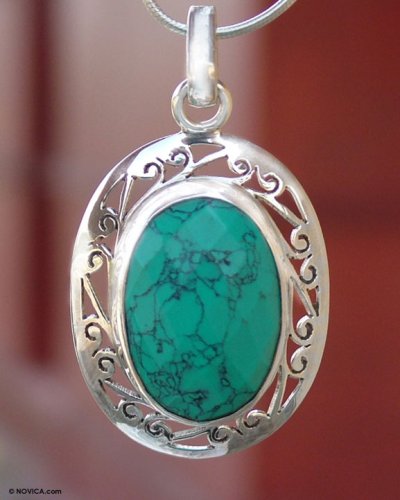 Necklace, 'Blue Lightening' 16.7 L