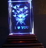 I Love You Roses Laser Etched 3D Crystals. Size: 2