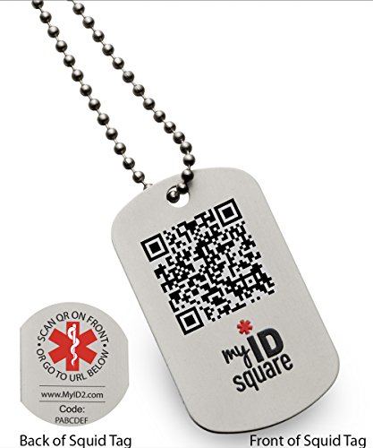 Into the Black Squid Medical Alert ID Dog Tag using QR code - No engraving necessary
