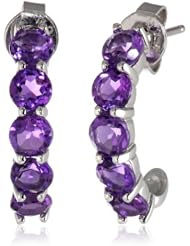 Sterling Silver and Round-Cut Gemstone "J" Hoop Earrings (2.50 cttw)