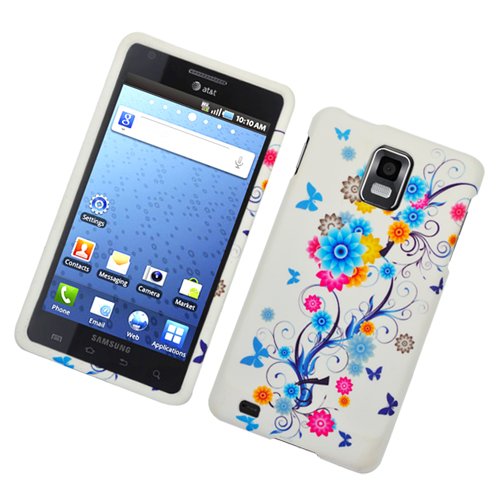 Blue Flower and Butterfly Samsung Infuse 4G I997 Snap on Cell Phone Case + Microfiber Bag