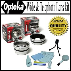 Opteka 0.45x Wide Angle & 2.2x Telephoto HD&sup2; Pro Lens Set for Panasonic PV-GS400 GS250 Digital Camcorder